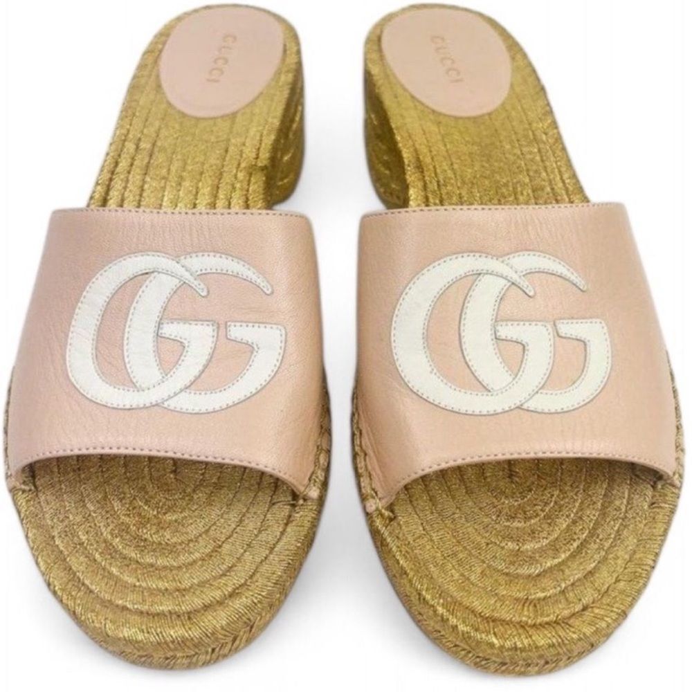 GUCCI Pink GG Logo Woven Open Toe Slide Sandals Size EU38.5 - Picture 3 of 15